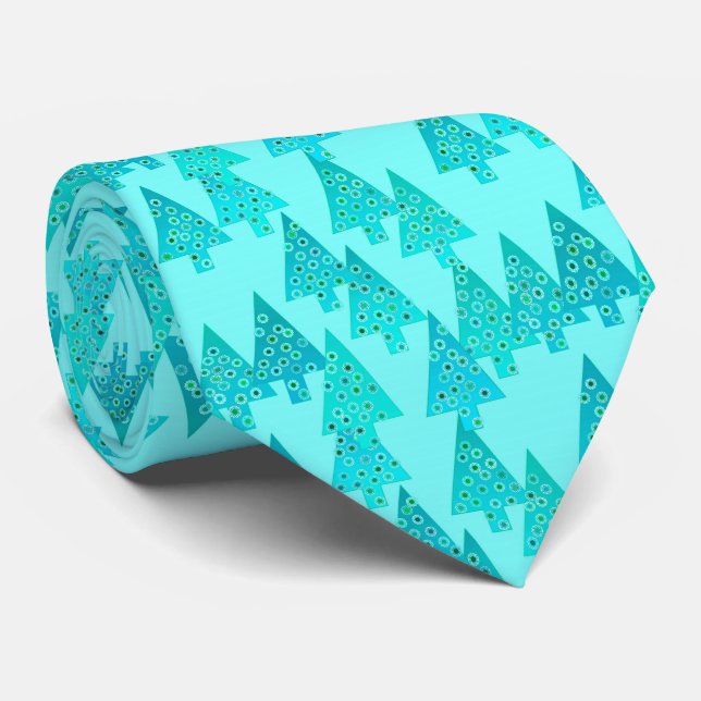 Corbata Flores modernas árboles de Navidad - aqua y pavo r (Enrollado)
