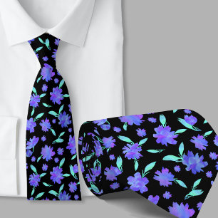 Corbata Flores modernas de acuarela en azul y verde
