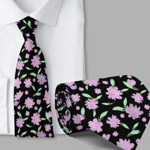 Corbata Flores modernas de acuarela rosa y verde