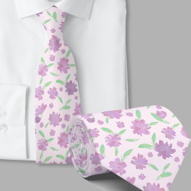 Corbata Flores modernas de acuarela rosadas y verdes (Subido por el creador)
