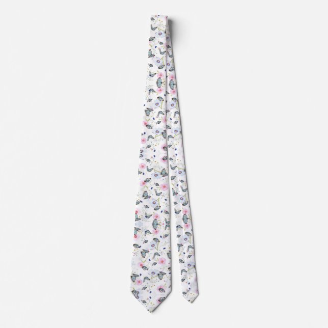 Corbata Flores modernas elegantes y patrón de mariposa (Anverso)