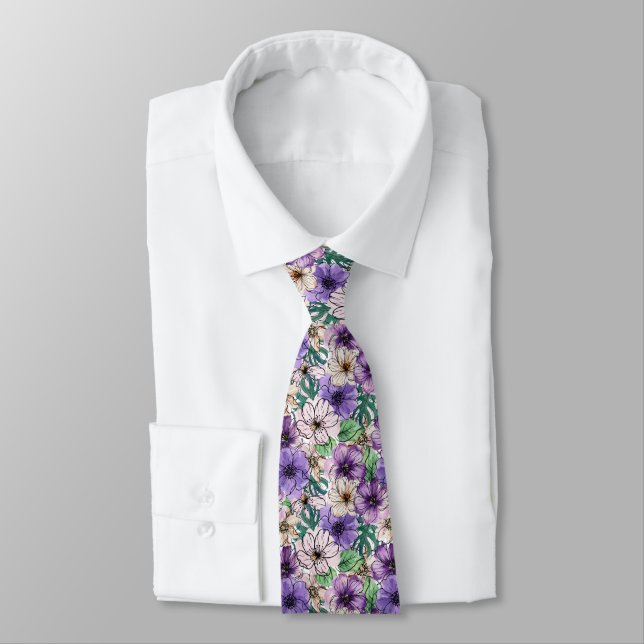 Corbata Flores moradas y rosas (Atado)