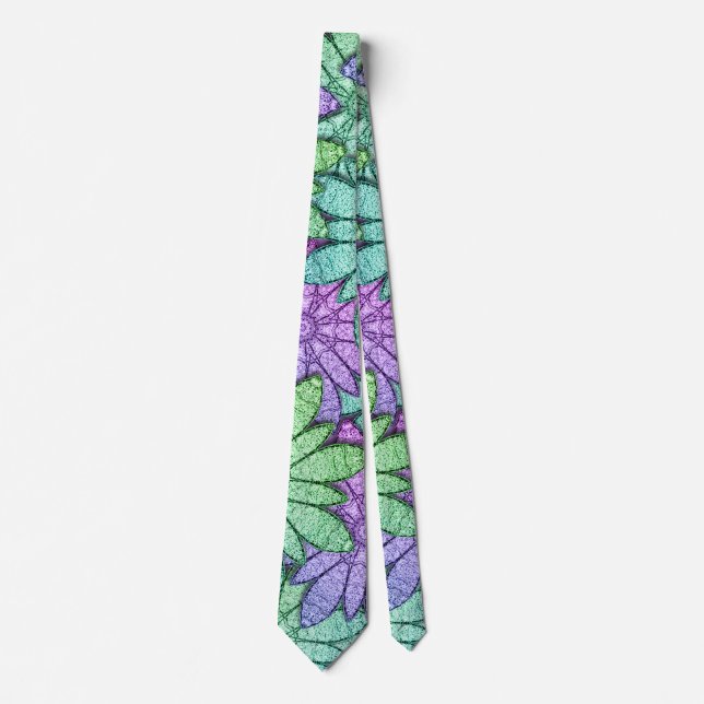 Corbata Flores moradas y verdes divertidas (Anverso)