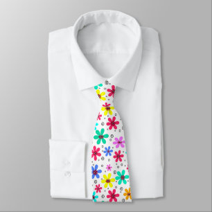 Corbata Flores multicolores daisies fondo retro sumario