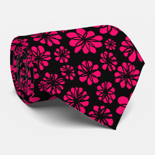 Corbata Flores - Neon Red sobre Negro