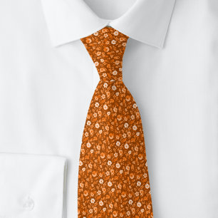 Corbata Flores Pequeñas de Color Naranja Quemado