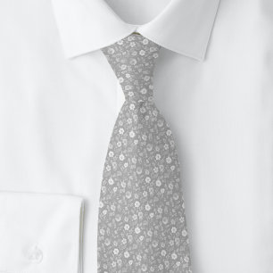 Corbata Flores Pequeñas Gris Paloma