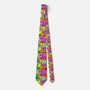 Corbata flores psicodélicas de estilo hippie con setas