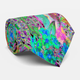 Corbata Flores psicodélicas trippy, verde limón y azul