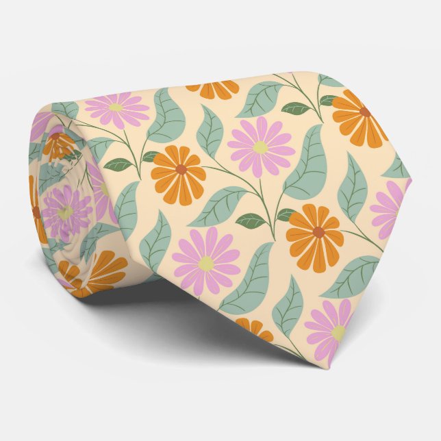 Corbata Flores retro de primavera (Enrollado)