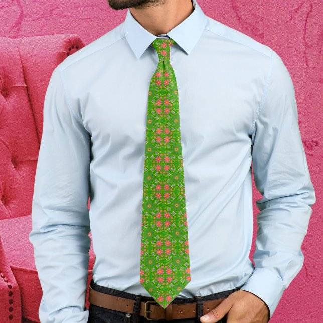 Corbata Flores retro Naranja azul rosado mariposas (Subido por el creador)