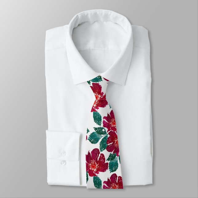 Corbata Flores rojas en blanco. (Atado)
