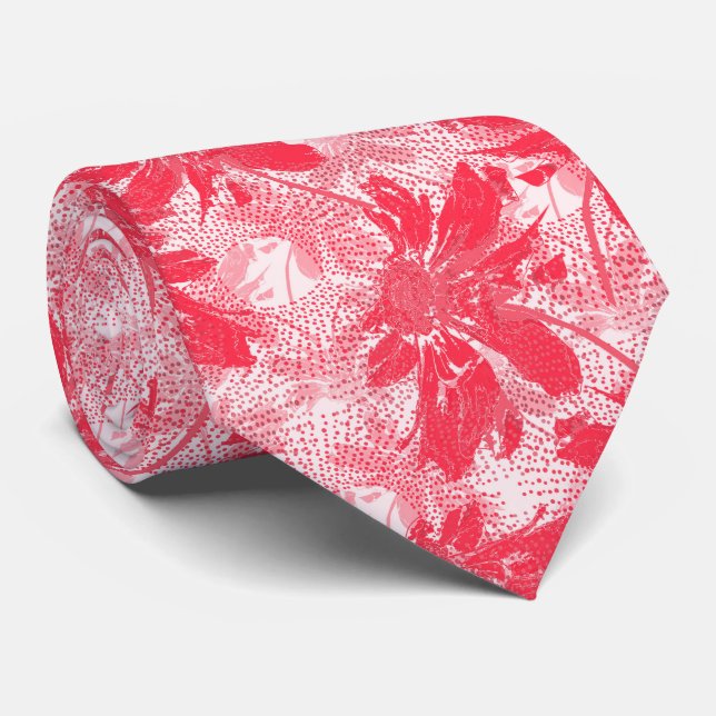 Corbata Flores rojas en blanco. (Enrollado)