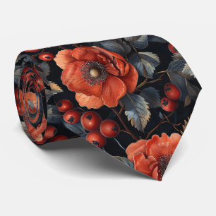 Corbata Flores rojas en negro