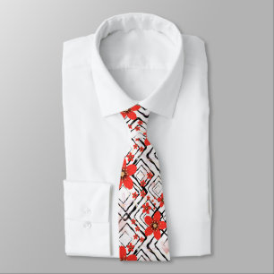 Corbata Flores rojas en un fondo blanco y negro.