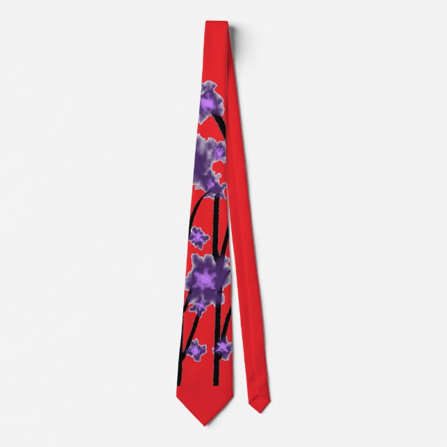 Corbata Flores rojas moradas modernas contemporáneas  (Anverso)