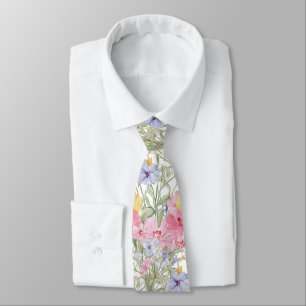 Corbata flores rosadas amarillas azules
