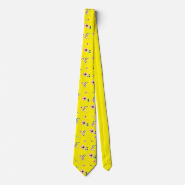 Corbata Flores rosadas Amarillo (Anverso)