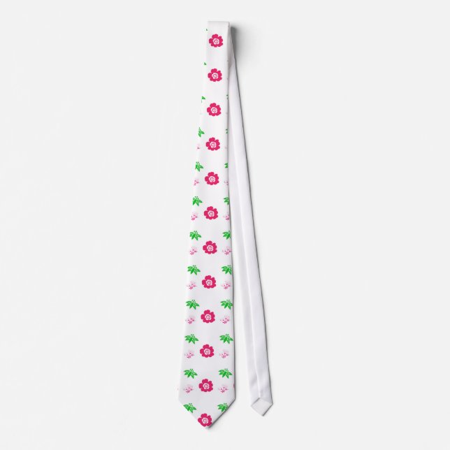 Corbata flores rosadas,hojas verdes, patrón bonito (Anverso)