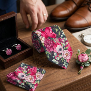 Corbata Flores rosadas rojas