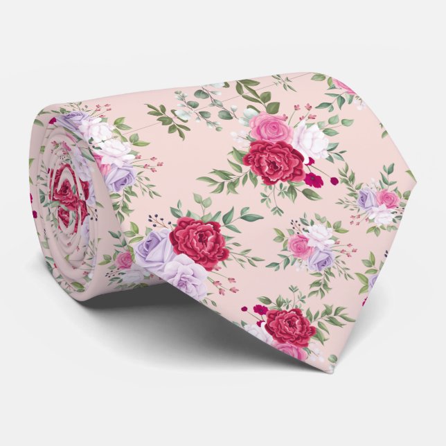Corbata Flores rosadas rojas Patrón Arte (Enrollado)