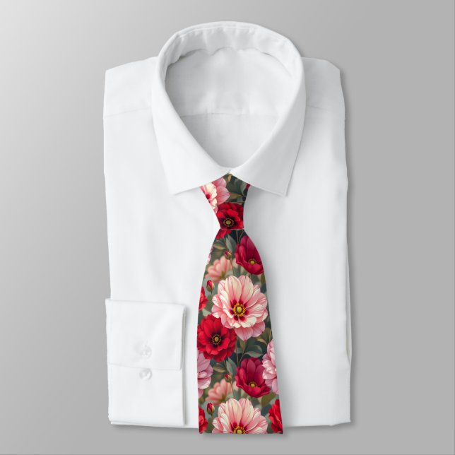 Corbata Flores rosadas, rojas y malvas (Atado)