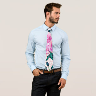 Corbata Flores rosadas y animales leopardos impresos