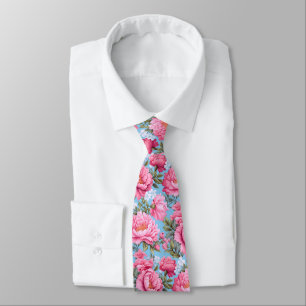 Corbata Flores rosas boho en azul