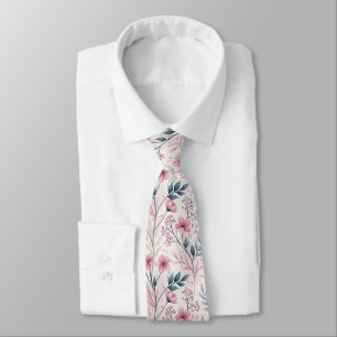 Corbata Flores rosas delicadas con follaje azul apagado