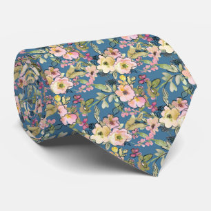 Corbata Flores rosas en azul