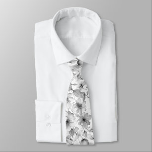 Corbata Flores silvestres acuarela negra elegante blanca