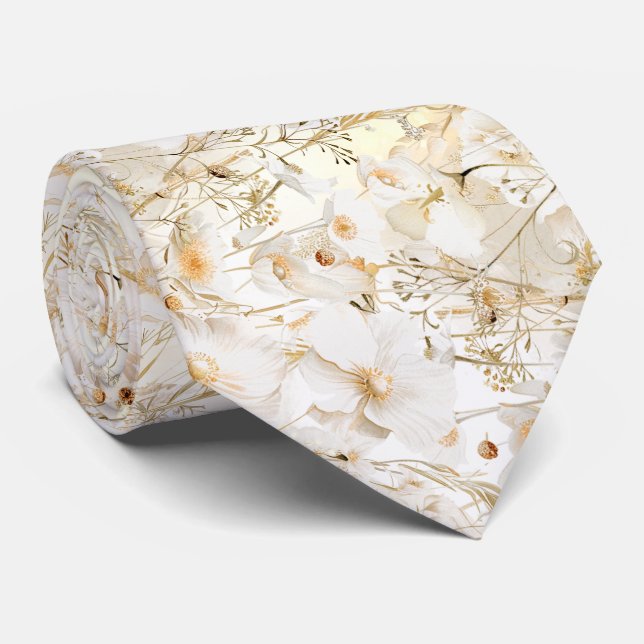 Corbata flores silvestres blancas amarillas (Enrollado)