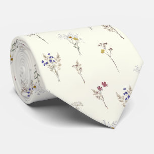 Corbata Flores silvestres botánicas vintage elegantes blan