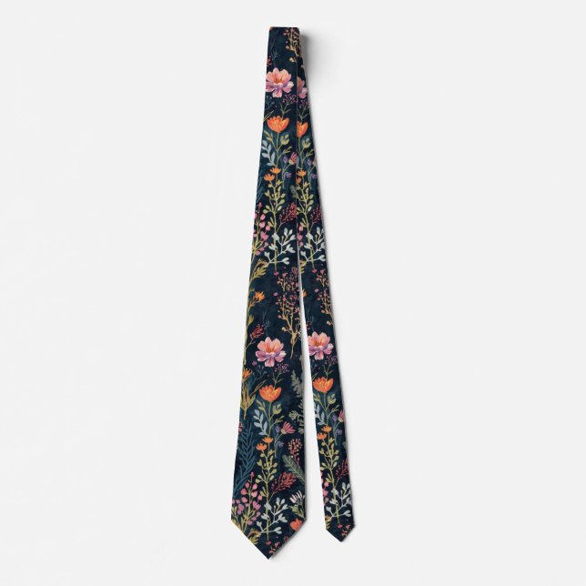 Corbata flores silvestres de jardín negro pradera de prima (Anverso)