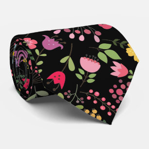 Corbata Flores silvestres Diseño floral elegante en negro