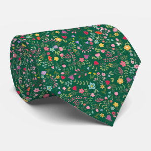 Corbata Flores silvestres Diseño floral elegante en verde