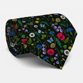 Corbata Flores silvestres en negro