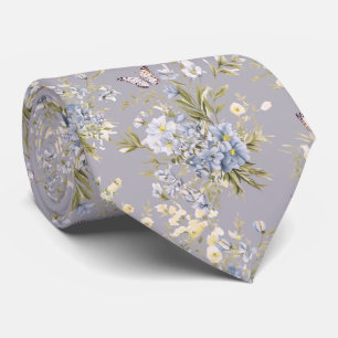Corbata Flores silvestres grises azul pastel de jardín de