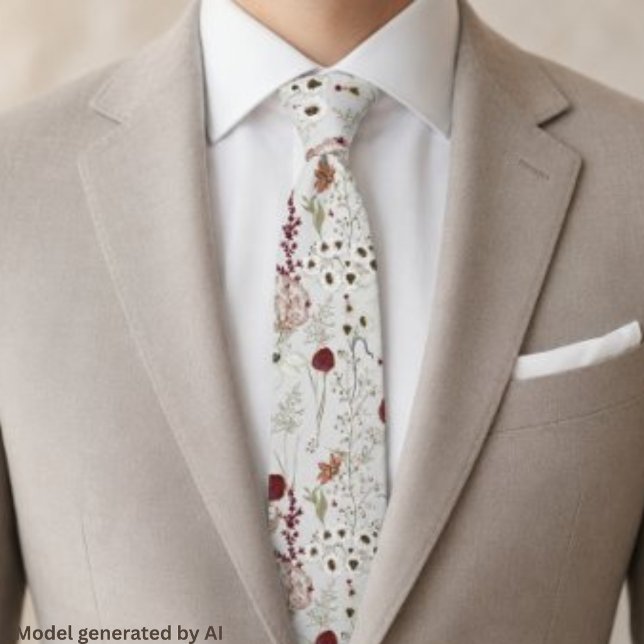 Corbata Flores silvestres modernas de Borgoña Boho Floral  (Subido por el creador)
