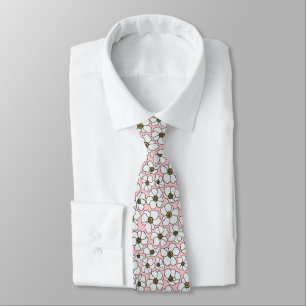 Corbata Flores Silvestres Modernas Sobre Rosa