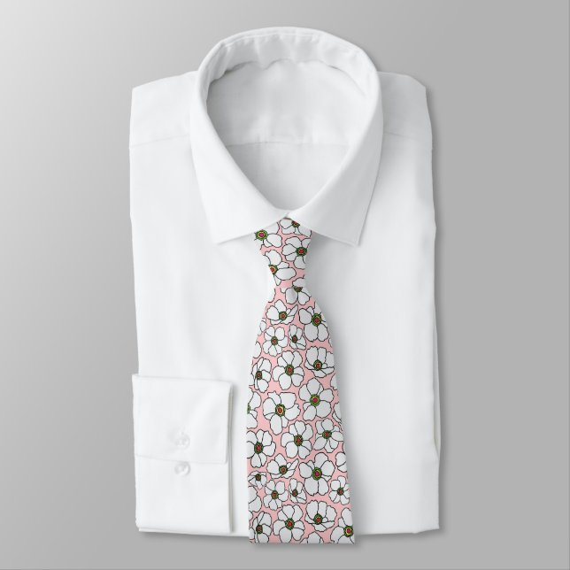 Corbata Flores Silvestres Modernas Sobre Rosa  (Atado)