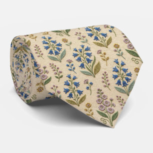 Corbata Flores Silvestres Seda Falsa Estilo Bordado Vint