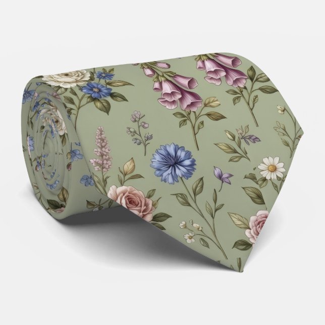 Corbata Flores Silvestres Seda Falsa | Jardín Inglés Cabal (Enrollado)