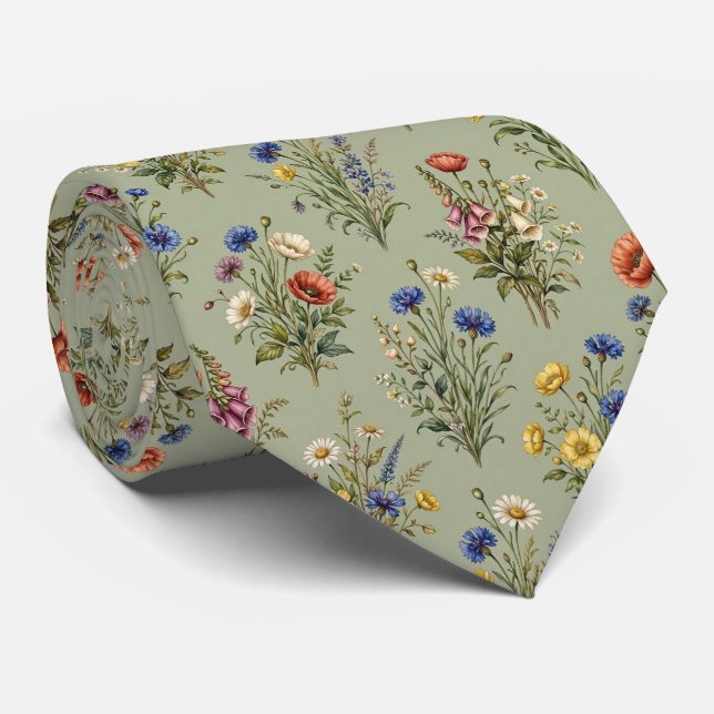 Corbata Flores Silvestres Seda Falsa | Jardín Inglés Cabal (Enrollado)