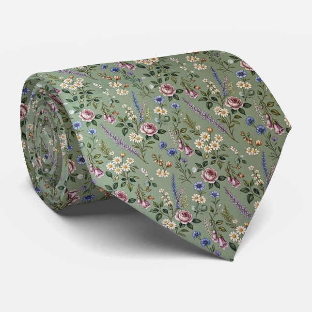 Corbata Flores Silvestres Seda Falsa | Jardín Inglés Cabal (Enrollado)