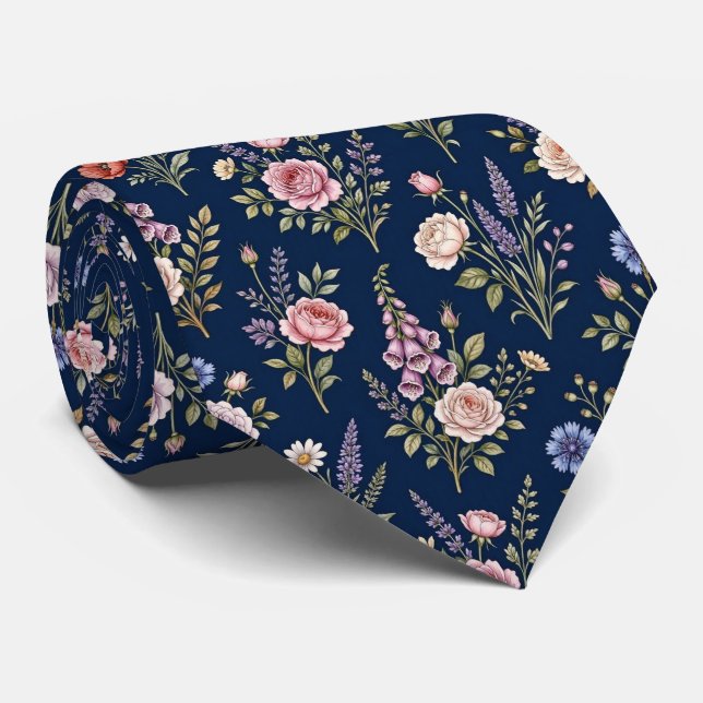 Corbata Flores Silvestres Seda Falsa | Jardín Inglés Cabal (Enrollado)