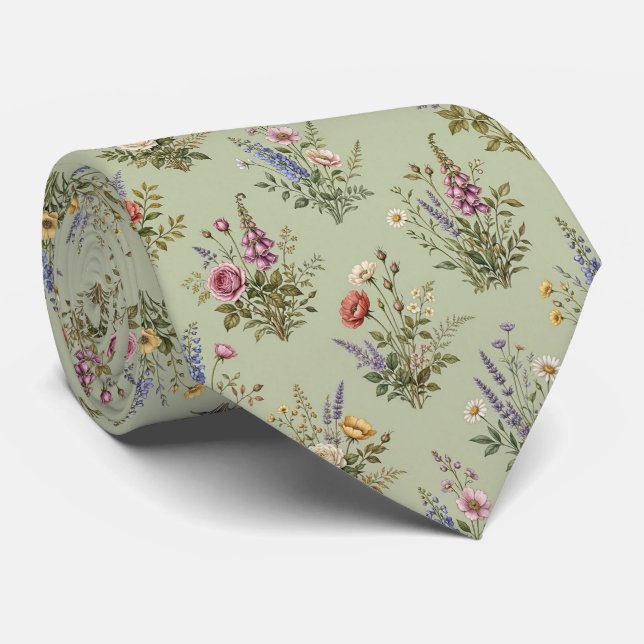 Corbata Flores Silvestres Seda Falsa | Jardín Inglés del C (Enrollado)