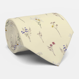 Corbata Flores silvestres vintage botánicos elegantes beig