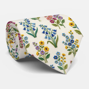 Corbata Flores Silvestres Vintage Diseño de Bordado Fals