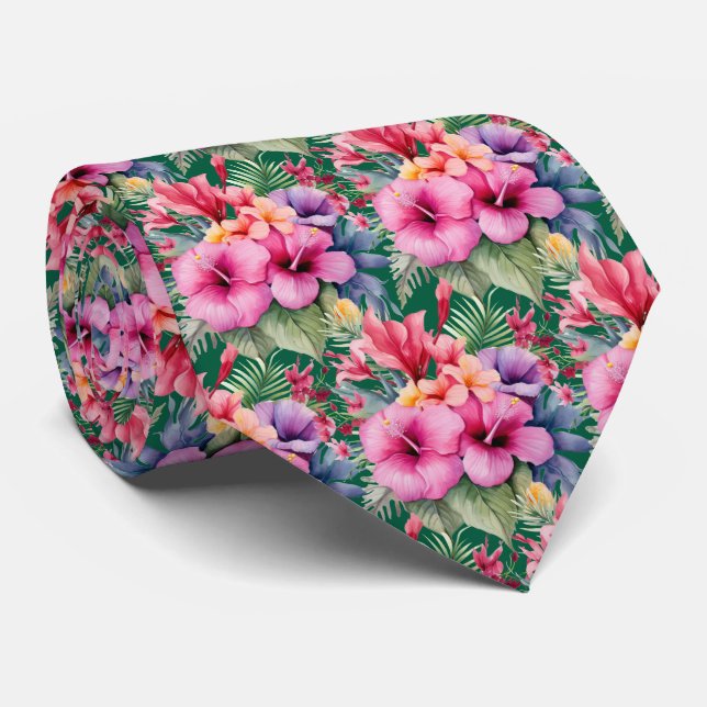 Corbata Flores Tropicales Hibiscus Calzado de cuello de ve (Enrollado)